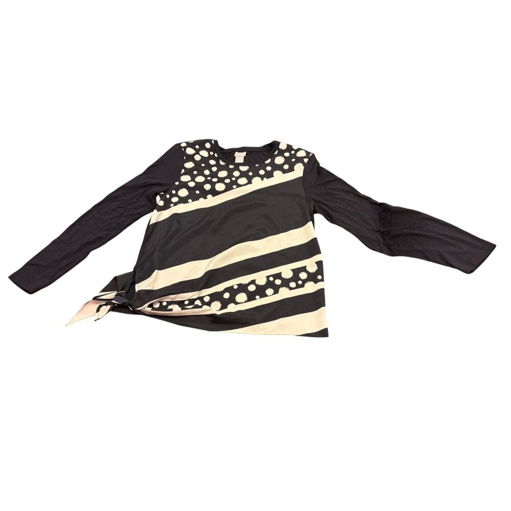 Chicos Black & White Polka Dot Long Sleeve Knit Top Size S Rayon/Spandex